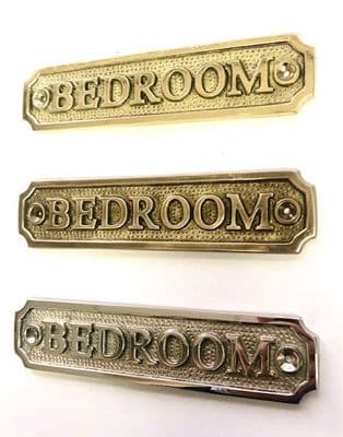 BEDROOM Brass Door Sign, Plain Brass, Antique Bronze or Shiny Nickel