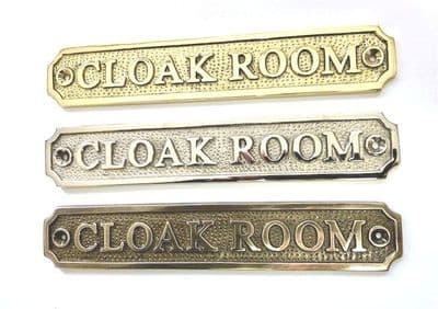 CLOAK ROOM  Large Brass Door Sign, Plain Brass, Antique Bronze or Shiny Nickel