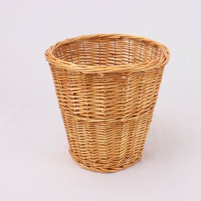 Full Willow Waste Paper Rubbish Bin Basket, Buff or White, Wicker, 28cm Diameter
