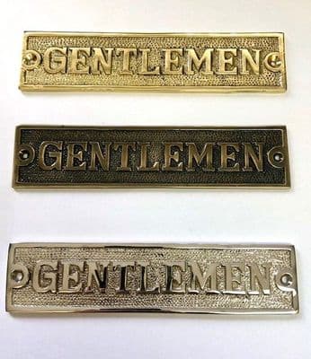 GENTLEMEN Door Sign Brass, Antique Bronze or Shiny Nickel