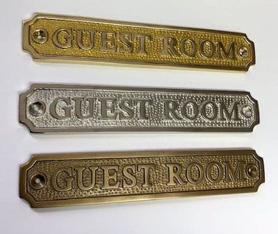 GUEST ROOM  Large Brass Door Sign, Plain Brass, Antique Bronze or Shiny Nickel