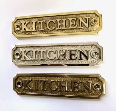 KITCHEN Brass Door Sign, Plain Brass, Antique Bronze or Shiny Nickel
