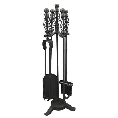 Large 5 Pce Ornate Fireside Companion Set S Cast Iron Black Fireplace