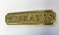 LIBRARY Brass Door Sign, Plain Brass, Antique Bronze or Shiny Nickel