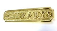 LIBRARY Brass Door Sign, Plain Brass, Antique Bronze or Shiny Nickel