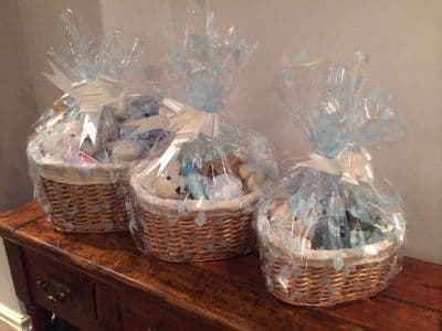 Make Your Own Baby Blue Boy Maternity Hamper Kit Oval Basket Bow & Cellophane Small Medium Large
