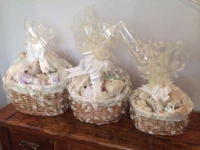 Make Your Own Baby Ivory Boy or Girl Maternity Hamper Kit 3 Sizes Oval Basket Bow & Cellophane