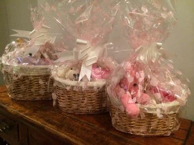Make Your Own Baby Pink Girl Maternity Hamper Kit Oval Basket Bow & Cellophane Small Medium Large