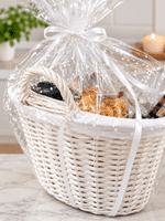 Make Your Own Hamper Kit 3 Sizes White Oval Basket Bow & Cellophane Xmas Gift Small Medium Large