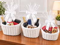 Make Your Own Hamper Kit 3 Sizes White Oval Basket Bow & Cellophane Xmas Gift Small Medium Large