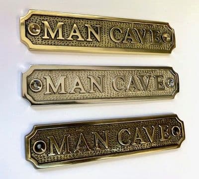 MAN CAVE   Brass Door Sign, Plain Brass, Antique Bronze or Shiny Nickel