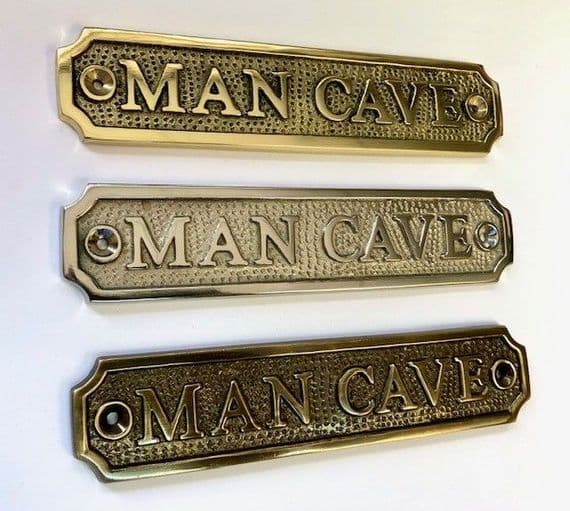 MAN CAVE   Brass Door Sign, Plain Brass, Antique Bronze or Shiny Nickel