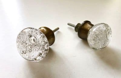 PAIR OF BUBBLE GLASS CUPBOARD DOOR DRAWER CABINET KNOBS HANDLES DARK BRONZE