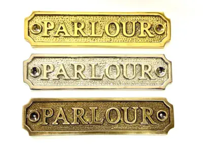 PARLOUR   Brass Door Sign, Plain Brass, Antique Bronze or Shiny Nickel