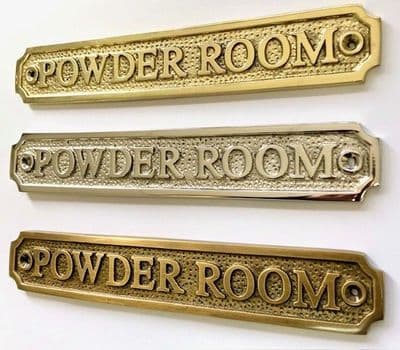 POWDER ROOM   Brass Door Sign, Plain Brass, Antique Bronze or Shiny Nickel