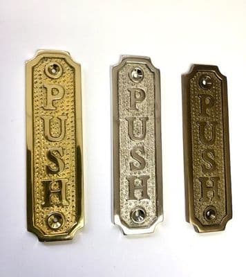 PUSH Brass Door Sign, Plain Brass, Antique Bronze Or Shiny Nickel