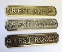 REST ROOM   Brass Door Sign, Plain Brass, Antique Bronze or Shiny Nickel