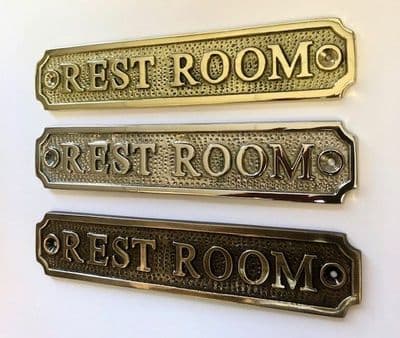 REST ROOM   Brass Door Sign, Plain Brass, Antique Bronze or Shiny Nickel