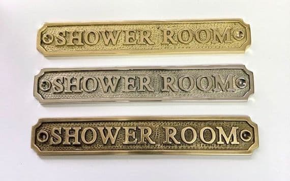 SHOWER ROOM  Large Brass Door Sign, Plain Brass, Antique Bronze or Shiny Nickel