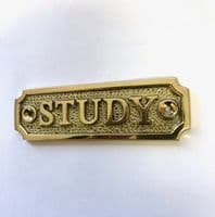 STUDY Brass Door Sign, Plain Brass, Antique Bronze Or Shiny Nickel