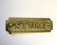 STUDY Brass Door Sign, Plain Brass, Antique Bronze Or Shiny Nickel