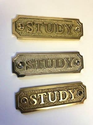 STUDY Brass Door Sign, Plain Brass, Antique Bronze Or Shiny Nickel