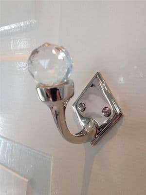 Stunning Nickel Brass Cut Glass Door / Wall Single Hook Hanger Bathroom Bedroom