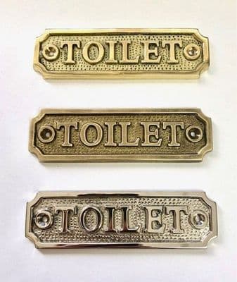 Toilet Brass Door Sign, Plain Brass, Antique Bronze Or Shiny Nickel