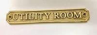 UTILITY ROOM  Large Brass Door Sign, Plain Brass, Antique Bronze or Shiny Nickel