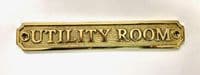 UTILITY ROOM  Large Brass Door Sign, Plain Brass, Antique Bronze or Shiny Nickel