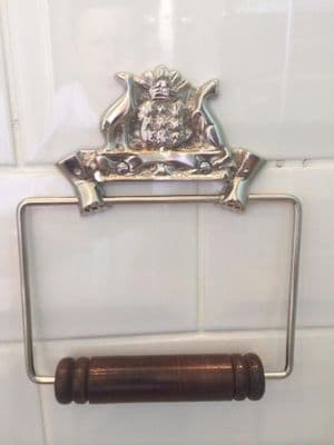 Vintage Australian Style Shiny Pewter Brass Toilet Loo Roll Holder Wc Bathroom