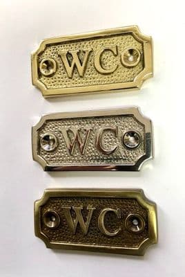 WC   Brass Door Sign, Plain Brass, Antique Bronze or Shiny Nickel
