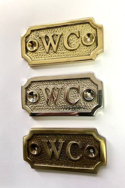 WC   Brass Door Sign, Plain Brass, Antique Bronze or Shiny Nickel