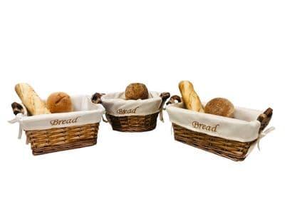 Willow Bread basket Wooden Handles washable lining, round, square or rectangular