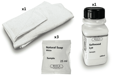 Kit sample, Prepare Woca Softwood Lye, Soap finish Woca white Soap DC011