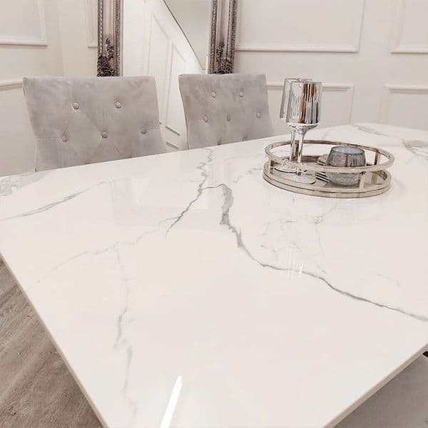 Leon 1.6m Chrome Dining Table White Sintered Stone Top
