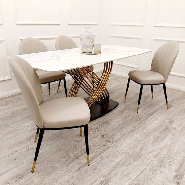 Oreo Gold 1.8m Dining Table with White Sintered Stone Top
