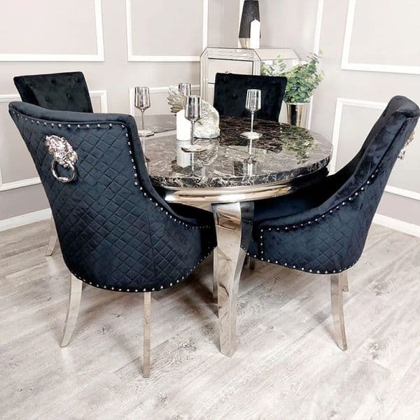 Vuitton 1.3m Round Grey Marble Dining Table With Chairs