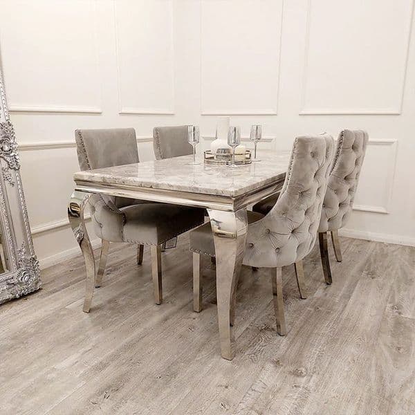 Vuitton Grey Marble Dining Table With Chairs