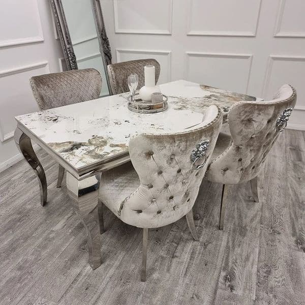 Vuitton Grey Marble Dining Table With Chairs