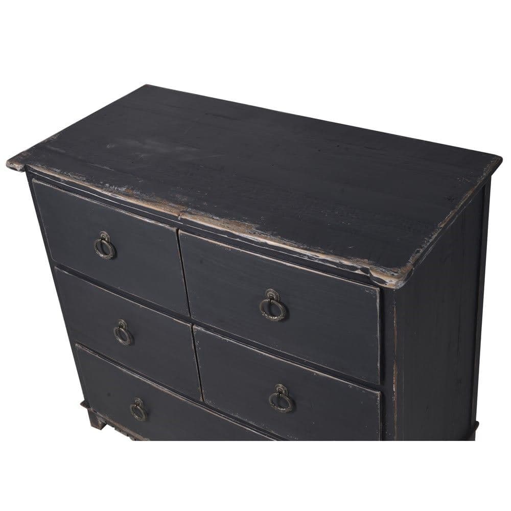 Black Distressed 5 Large Drawer Chest