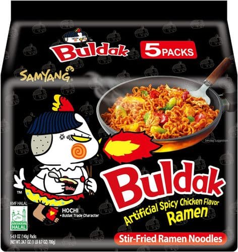 Samyang Dried Noodle Buldak Bag Noodles,140g (Pack of 5) Spicy Chicken Flavour