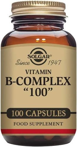 Solgar Vitamin B-Complex "100" Extra High Potency Vegetable Capsules - Pack of 100 - Supports Mental