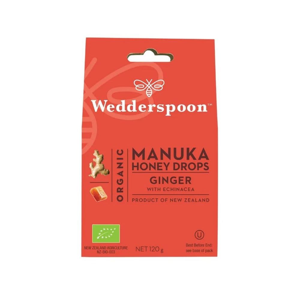 Wedderspoon ORGANIC Natural Manuka Honey Drops with Ginger & Echinacea