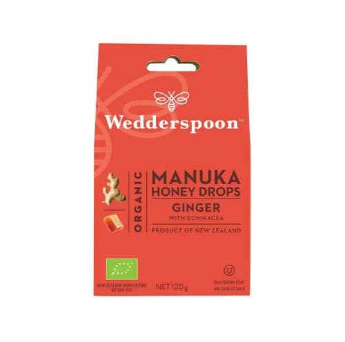 Wedderspoon ORGANIC Natural Manuka Honey Drops with Ginger & Echinacea
