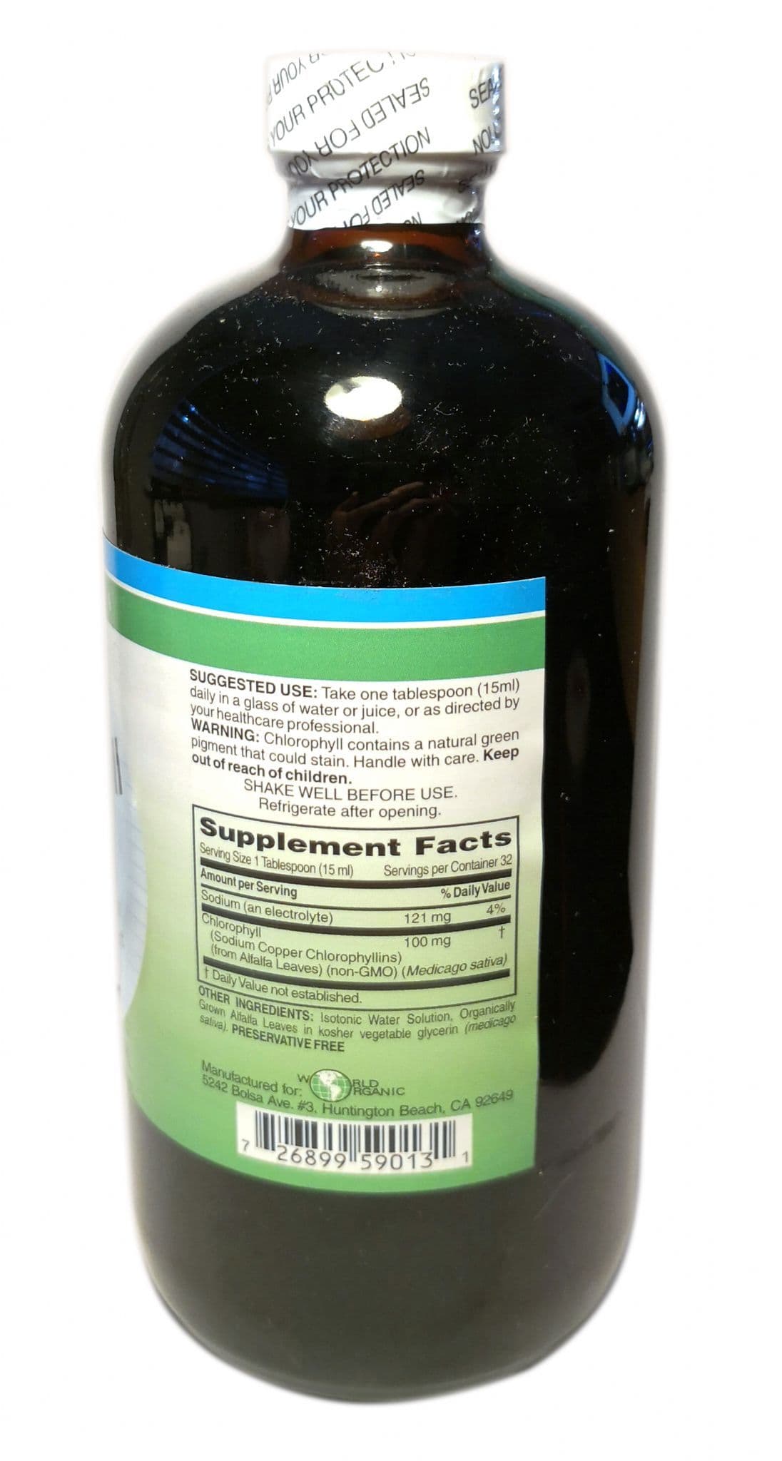 World Organic Liquid Chlorophyll 100 mg 16 fl oz 474 ml & 8 fl oz 235 ml