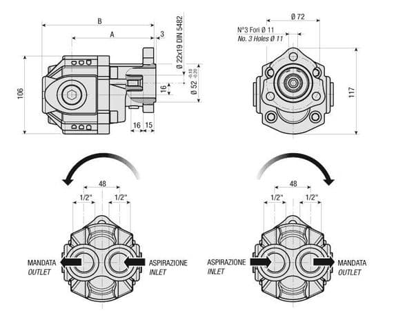 22cc Gear Pump 3 Bolt  Bi Directional - 200BPS02200