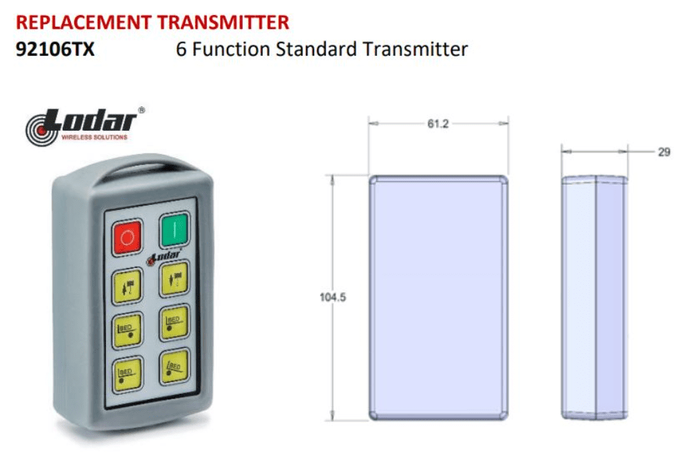 Lodar 6 Function Wireless Remote Control Handset - 92106TX-3