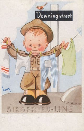 10 Downing Street German Siegfried Train Line Soldier Military Old Comic Postcard