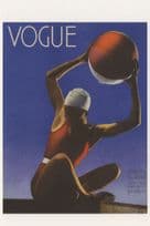 1932 Swimming Sports Lady Giant Pool Ball Vogue Magazine Postcard